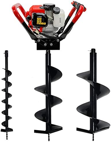 XtremepowerUS 55cc 2-Stroke Gas Powered V-Type with Handle Earth Auger Post Hole Digger Fence Borer + 3 Drill Bits (4", 10", 12" Bits) Set
