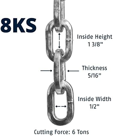ABUS Hardened Steel 8KS 6 Foot x 5/16" Thick Square Security Chain | for Bikes, Containers, Trailers, ATV's, Motorcycles and Personal/Industrial Property