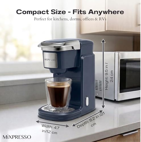 Mixpresso Single Serve Coffee Maker K Cup Coffee Maker for K Pods & Grounds | Compact 800W White Coffee Machine with 14 Oz Water Tank, Fast Brew & Auto Shut-Off, Small Design for Travel RV, Office& Dorm