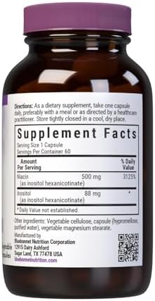 Bluebonnet Nutrition Flush-Free Niacin 500mg, for Nutritional Cardiovascular Support*, Soy-Free, Gluten-Free, Non-GMO, Kosher Certified, Dairy-Free