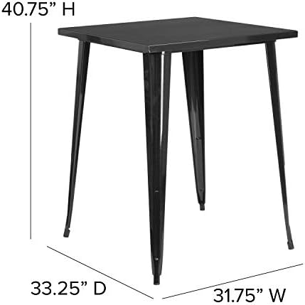 EMMA + OLIVER 31.5" Sq Black Metal Bar Height Table | Commercial Grade, Indoor/Outdoor Use, Bar Height