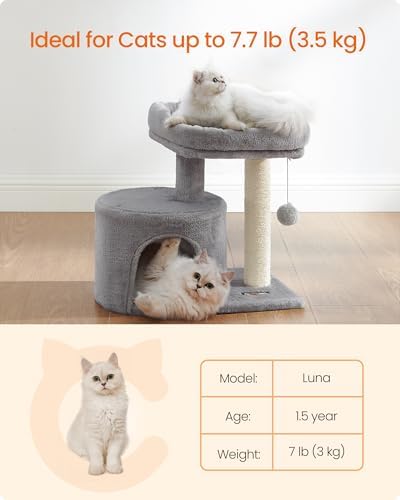 Feandrea Cat Tree, 18.5-in Small Cat Tower, Cute Kittens Condo, Smoky Gray