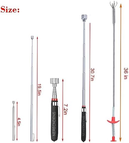 3 Pack Pick-up Tool Set - Extendable Magnetic Pick Up Tools and Flexible Grabber Claw - Retrieving Telescoping Magnet Pickup Tools - Flexible Extra