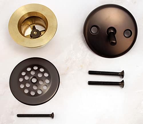 Trip Lever Bathtub Drain Trim Kit, Oil Rubbed Bronze | Fits 1-1/2" & 1-7/8" drain threads, adapter included. 2-hole faceplate, grid strainer