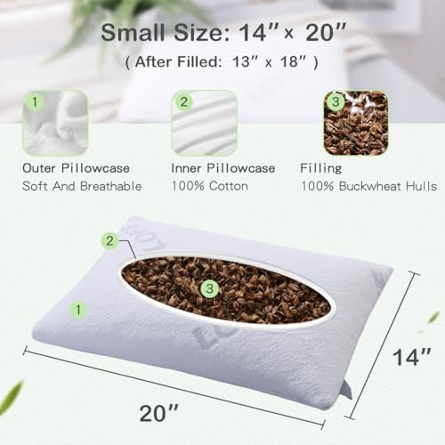 Organic Buckwheat Pillow for Sleeping with Organic Cotton Pillowcase