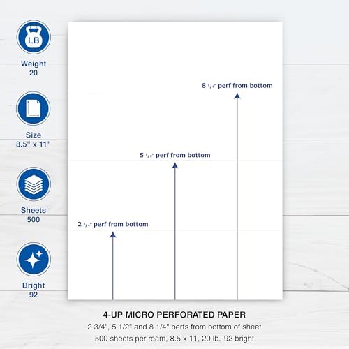 PrintWorks Professional 4 Part Perforated Paper 8.5” x 11” - Perfect For W-2, 1099