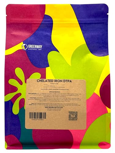 Greenway Biotech, Inc. Chelated Iron DTPA 11% - for Alkaline Soils (pH 4.0-7.5) - 100% Water Soluble Fertilizer for Citrus, Lawns & Hydroponics - Corrects Iron Chlorosis - Made in USA - 1 Pound