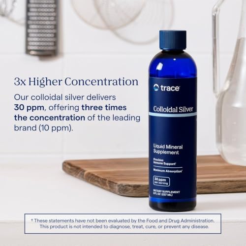 Trace Minerals Colloidal Silver Liquid Supplement, 16 oz | 30 PPM bio-active hydrosol, 99% pure silver, no additives or preservatives, distilled water base, super-oxygenated