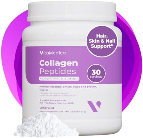 VitaMedica Collagen Peptides Powder, Hydrolyzed Types I & III, 30 Servings