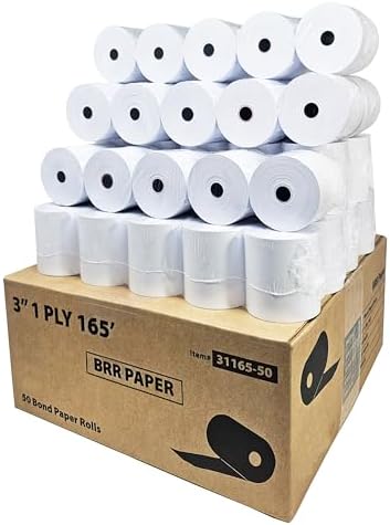 3 Inch 1-Ply x 165' Paper [50 Rolls - 1 Case] - Bond Kitchen Printer Paper (55GSM) SP700 / ERC 30/34/38 Ribbon Required -BuyRegisterRolls