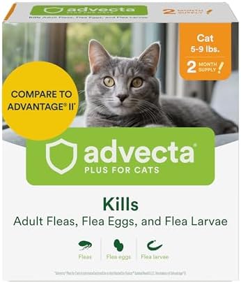 Advecta Plus Cat Flea Treatment 5-9 lbs, Imidacloprid, 4-Month | Ideal for Small Cats 5-9 lbs; Kills Adult Fleas in 12 hrs; 4-month supply; Breaks Flea Life Cycle