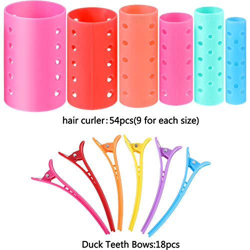 Blulu 72-Piece Multicolor Magnetic Rollers Set with 54 Hair Rollers, 18 Duck Teeth Bows, and Hair Clips - Hairdressing Curlers Tools for Men and Women