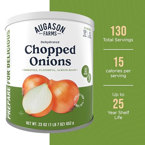 Augason Farms Dehydrated Chopped Onions Can | Emergency Food Supply, 130 Servings, 25 Year Shelf Life, Great for Cooking and Baking, Dehydrated Meals