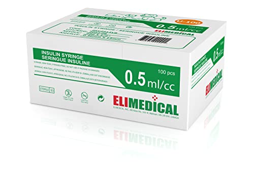 Veterinary Insulin Syringe, U-100, 0.5cc (ml), 29g x 1/2 inch (12.7mm), Individually Packed, for Pet Cat or Dog, 100 per Box, 05V2913VB