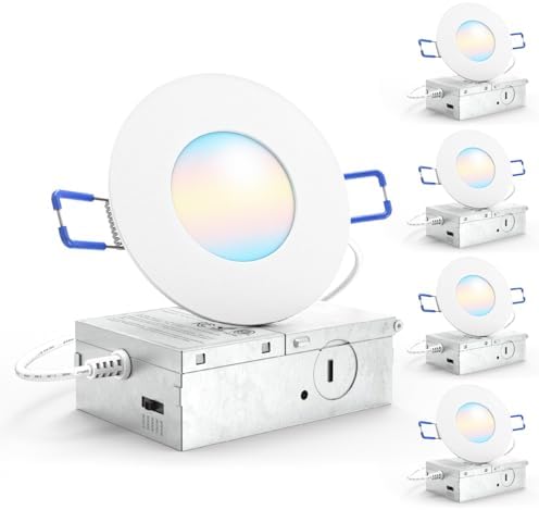 Sunco 4 Pack 6 Inch Canless LED Ultra-Slim Recessed Light, 5CCT, 14W=100W