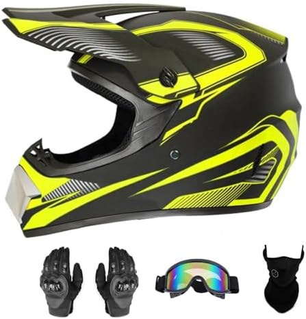 Motocross Offroad Helmet Dirt Bike Helmet BMX MX ATV Helmet Full Face Motorcycle Helmet with Gloves Goggles Mask for Unisex Adult Youth DOT/FMVSS