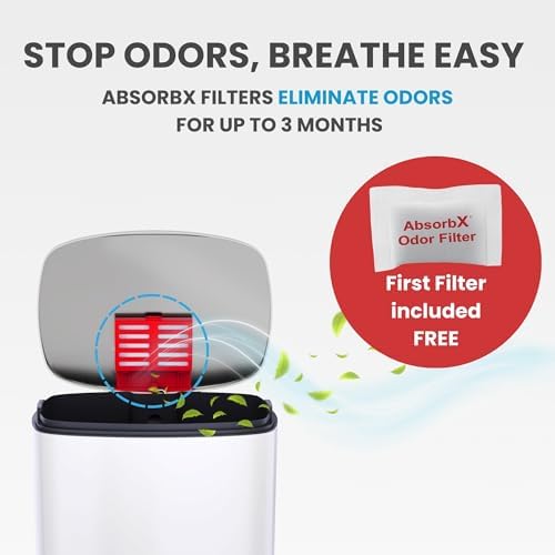 iTouchless SoftStep 13.2 Gallon Stainless Steel Step Pedal Garbage Can with with Odor Control System, 50 Liter Trash Bin for Kitchen, Office