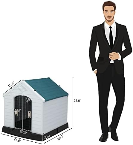 Bonnlo Plastic Dog House, 33" Pet Dog Kennel with Door Water Resistant for Small Medium Sized Dogs, Indoor & Outdoor Use (32.7" H)