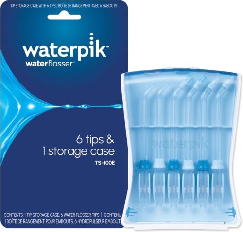 Waterpik 6 Replacement Tips with Case for Hygienic Storage & Travel TS-100E | Genuine Waterpik Brand, Includes 2 Precision, 2 Orthodontic, 2 Plaque Seeker Water Flosser Tip Refill Heads Nozzles