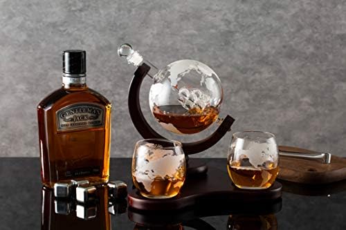 Whiskey Globe Decanter Set with 2 Glasses in Gift Box - Whiskey decanter for Liquor, Whiskey, Brandy, Gin, Rum, Tequila, Vodka