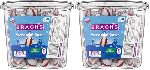 Brach's Sweet Stripes Soft Peppermint Candy, Individually Wrapped, 350 Ct | Melt-away soft peppermint mints, red & white, real peppermint oil, individually wrapped, party, candy dish