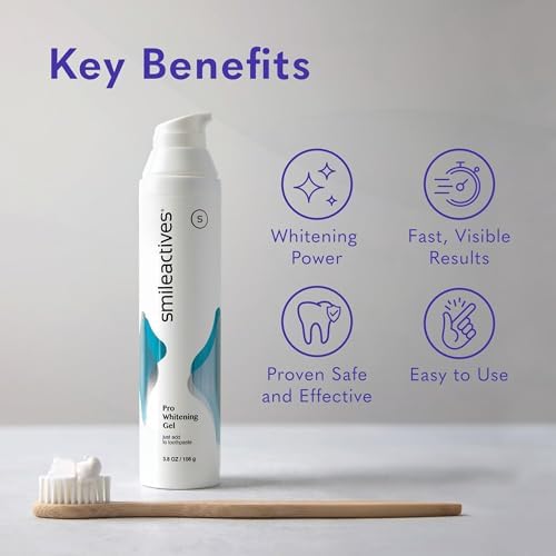 Smileactives Teeth Whitening Gel Hydrogen Peroxide for All Toothpaste 3.8oz | Removes Coffee Stains & Discoloration, 90-Day Supply, Whiter Smile in Days