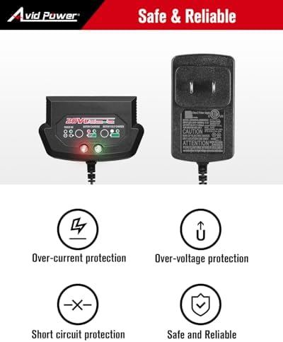 AVID POWER 20V Max Lithium Ion Battery Charger, Only Compatible with Avid Power 20V 1.5/2.0Ah Batteries (Excludes 3.0Ah Batteries)