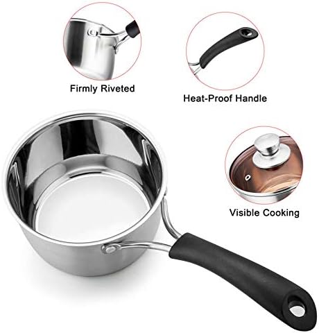 TeamFar 1 Quart Saucepan, Stainless Steel Saucepan with Lid | Small Sauce Pot Milk Pan Cookware for Home Cooking, Non Toxic & Healthy, Easy Clean & Dishwasher Safe
