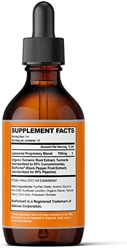 Liquid Turmeric Curcumin Extract with Black Pepper - Turmeric Drops with Bioperine