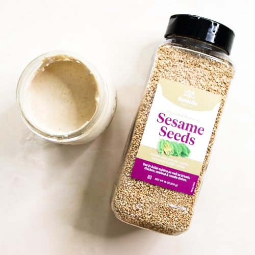 Rodelle Toasted Natural Sesame Seeds, No Artificial Flavors, Kosher, 18 Oz | Nutty toasted sesame seeds for salads, stir-fries, baking and garnish, no artificial flavors, kosher