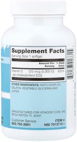 Vitacost Vitamin D3 Mini Gels, 125 mcg (5,000 IU), 365 Softgels