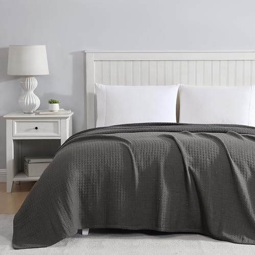Grand Hotel Lightweight Full/Queen Blanket, 100% Cotton, Pearl Blue | All-natural yarn-dyed mercerized cotton is exceptionally durable, breathable and soft