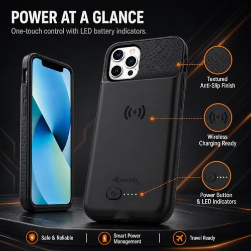 Alpatronix Battery Case for iPhone 12 Mini and iPhone13 Mini (5.4 inch), Slim Portable Protective Extended Charger Cover with Wireless Charging