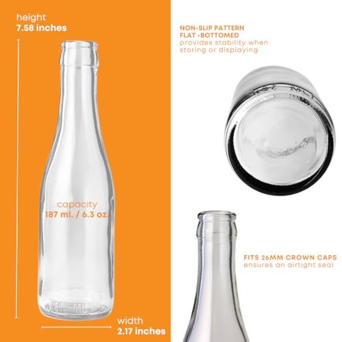 187 ml Clear Champagne Bottles, 24 per case | Empty Wine Bottles for homebrew, mead and Champagne | Fits #7 Corks