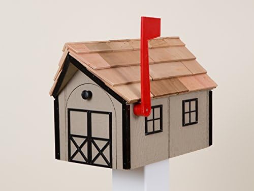 Amish Barn Style Mailbox (Clay with Black Trim) Cedar roof