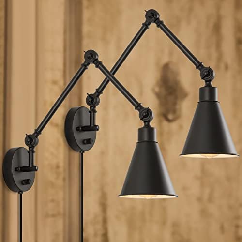 CADUKE Swing Arm Wall Lamp for Bedroom, Set of 2 Plug in Wall Light Fixture with Dimmable Switch