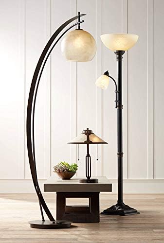 Regency Hill Garver 72 1/2" Tall Bronze Side Light Torchiere Floor Lamp | Traditional 2-Light Adjustable Gooseneck Arm 5 Oiled Rubbed Amber Glass Shades for Living Room Reading House Bedroom Home