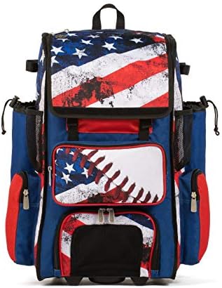 Boombah Rolling Superpack 2.0 Baseball/Softball Gear Bag - 23-1/2" x 13-1/2" x 9-1/2" - USA Baseball Royal/Red/White - Telescopic Handle - Holds 4