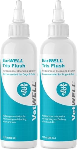 VetWELL EarWELL Tris Flush Dog Ear Cleaner Solution 12oz | Otic Cleanser Drops to Help Eliminate Odor and Relieve Skin Irritations, 12oz