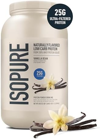 Isopure Low Carb 100% Pure Whey Isolate Protein Powder, Lactose Free, Gluten Free, with Vitamins, Vanilla, 25g Protein Per Serving, 3 Lbs, 43 Servings (Packaging May Vary) | 25g Protein Per Serving, 100% Whey Protein Isolate, Lactose Free, Gluten Free, w…