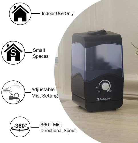 Comfort Zone CZHD10BK 0.15 Gallon Ultrasonic Aromatherapy Humidifier with Automatic Shutoff, Black