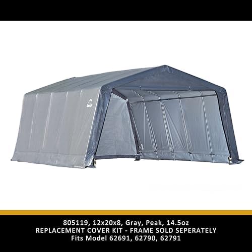 ShelterLogic Replacement Cover Kit Only No Frame-12x20x8 Peak 805119 for Models 62691,62791,62678 (14.5oz Gray)