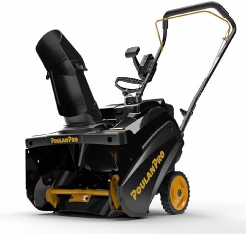 Poulan Pro Snow Blower Gas Powered, Single Stage 18 Inch Gas Snow Thrower | with Electric Start, 190° Remote Chute Control