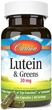 Carlson Lutein & Greens, 20 mg, Vision Support, 60 Vegetarian Capsules | Made with Lutemax 2020; Blue Light Protection; Eye Function