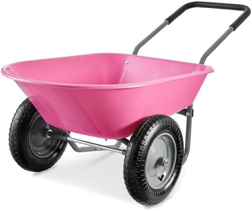 Best Choice Products Dual-Wheel Home Utility Yard Wheelbarrow Garden Cart w/Built-in Stand for Lawn, Gardening, Construction - Green