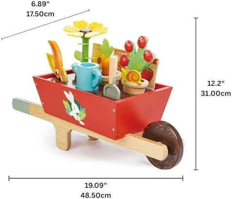 Tender Leaf Toys Garden Wheelbarrow Set – Deluxe Wooden Gardening Toy with Tools & Accessories – Supports Learning