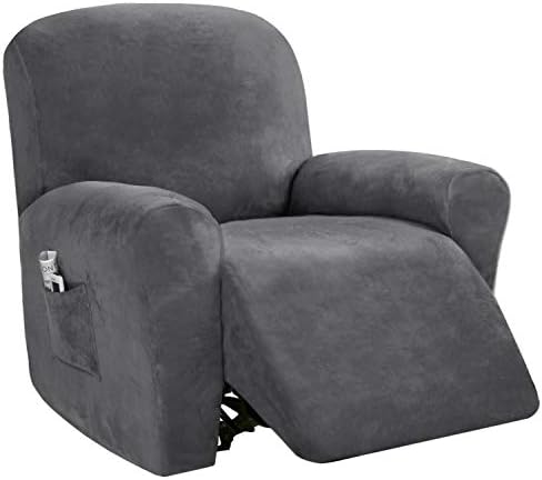 PrinceDeco Recliner Chair Cover Velvet Stretch Recliner Couch Covers 4-Pieces Style Recliner Chair Covers Recliner Cover for Reclining Chair
