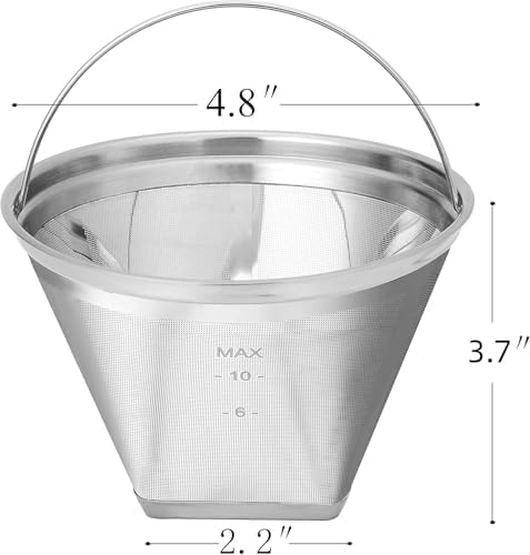 Reusable #4 Cone Shape Coffee Filter Permanent 6-10 Cup Stainless Steel Coffee Filter for Cuisinart Maker Ninja Coffee Bar Brewer -BPA Free