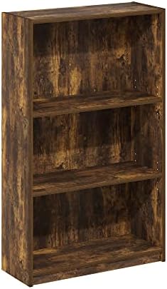 Furinno Jaya Book Shelf, 3-Tier Bookshelf, Bookcase with Adjustable Shelves, 9.5 x 24.5 x 40.3, for Organization and Storage, for Living Room, Bedroom, Home Office, White