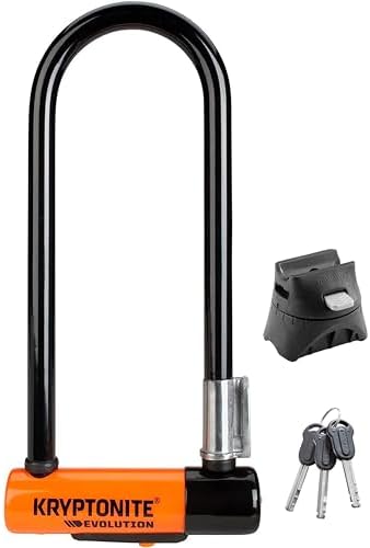 Kryptonite Evolution Standard Bike U-Lock, 14mm Steel Shackle & 3 Keys | High-Security 4x9 in Bicycle Lock with FlexFrame-U Mounting Bracket, Double Deadbolt Design and Pick Resistant Cylinder